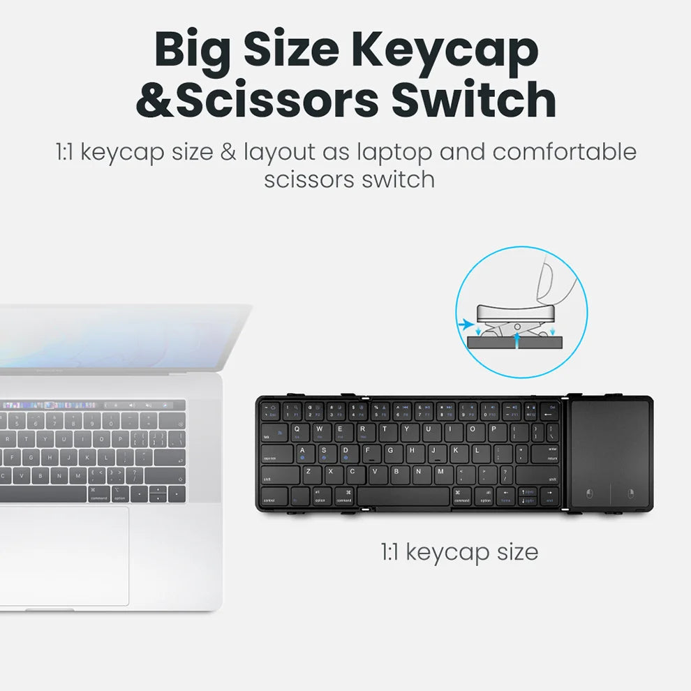 Jomaa Tri-Folding Wireless Keyboard with Touchpad Rechargeable Mini Keyboard Foldable Keyboard for Windows Phone PC Table
