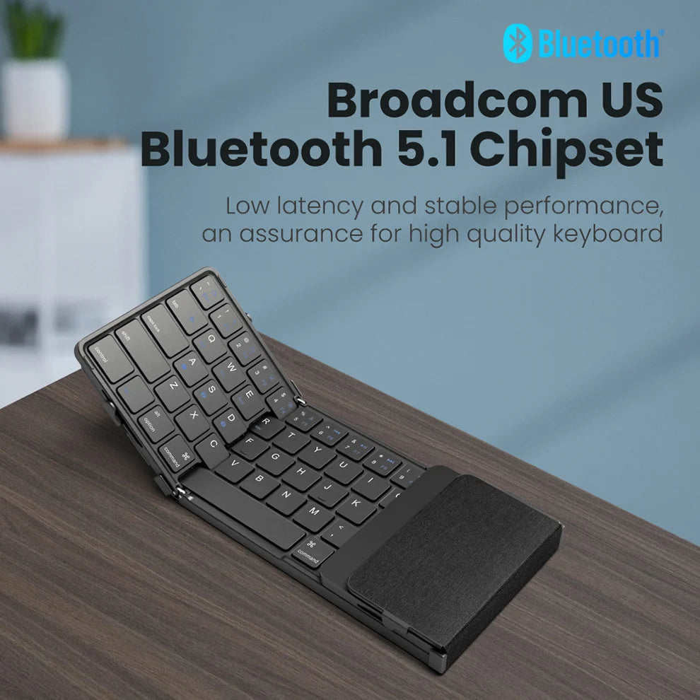 Jomaa Tri-Folding Wireless Keyboard with Touchpad Rechargeable Mini Keyboard Foldable Keyboard for Windows Phone PC Table