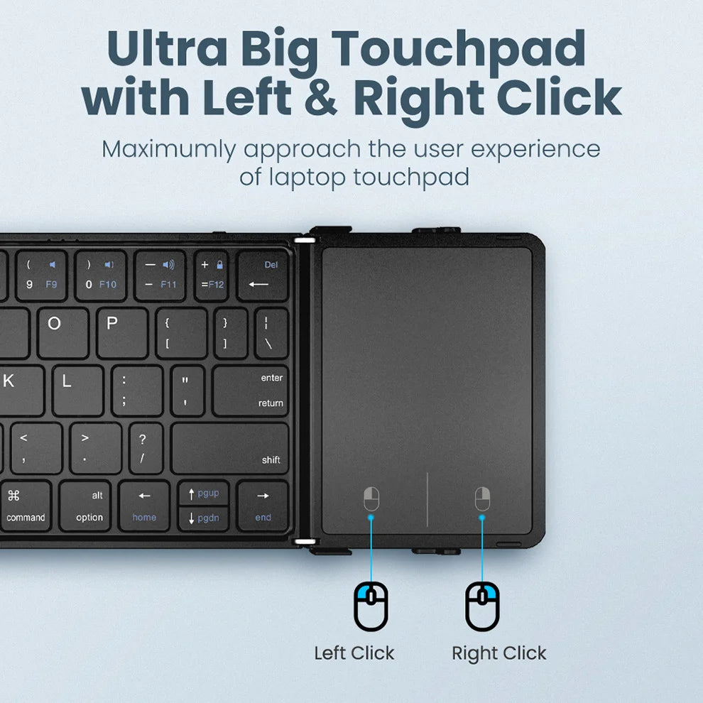 Jomaa Tri-Folding Wireless Keyboard with Touchpad Rechargeable Mini Keyboard Foldable Keyboard for Windows Phone PC Table